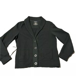 LL Bean Fleece‎ Button-Down Cardigan Coat Blazer Women's Small Black Back-Belt